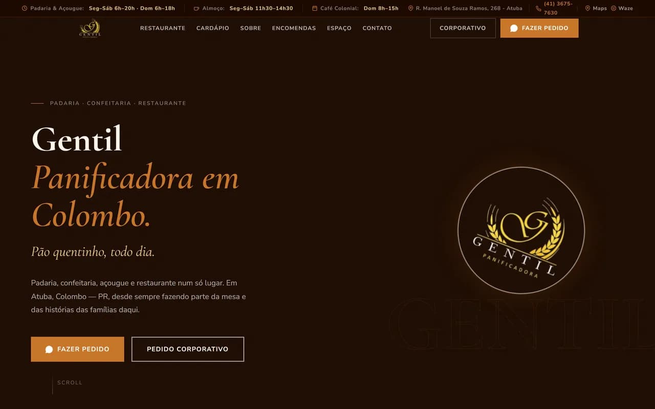 Case editorial do site da Panificadora Gentil, padaria artesanal.